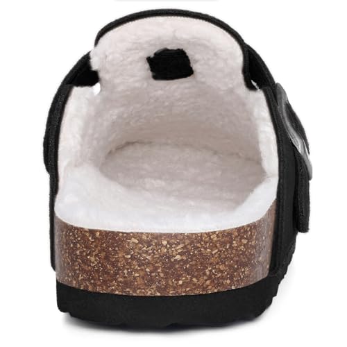 Image of KIDMI Women's Fur Lined Genuine Suede Clogs Fuzzy Cork Footbed Potato Shoes | Adjustable Metal Buckle, Non-slip Rubber Soles, Cushioning, Cozy and Warm, Supportive, Indoor, Outdoor, Winter, Casual