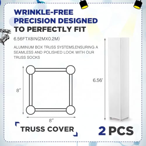 Image of Hahafelt 2 Pcs White Truss Cover Fits 6.56 ft x 8 in Box Truss Scrim Elastic Fabric Seamless Integration Easy Installation Pull over Sleeves