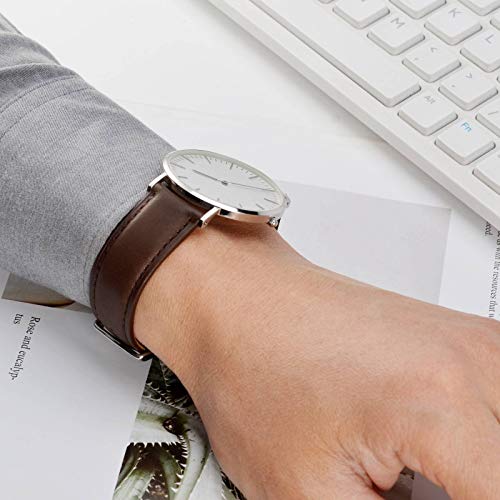 WOCCI 22mm Watch Band - Vintage Leather Watch Strap Dark Brown (Tone on Tone Stitching)