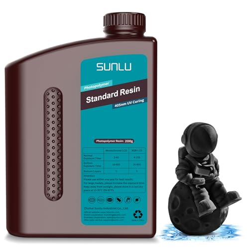 Image of SUNLU 3D Printer Resin 2kg, Fast Curing Standard 3D Resin for LCD DLP SLA Resin 3D Printers, 395 to 405nm UV Curing 3D Printing Liquid Photopolymer Resin, Low Shrinkage, High Precision, 2000g, Black