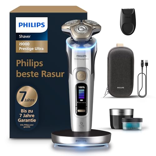 Philips Rasierer i9000 Prestige Ultra, Nass- und Trockenrasierer für Männer, chrom, Druck- und...