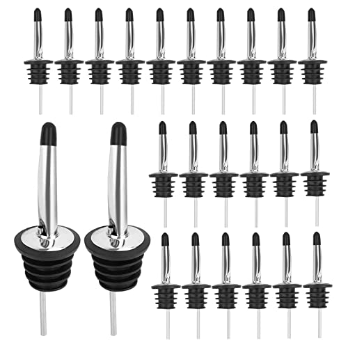 Image of Pafusen 24 Pack Liquor Bottle Pourers, Liquor Pour Spout for Liquor Bottles, Stainless Steel Olive oil Dispenser Spout, Alcohol Pourer Spouts Dust Caps Covers, Sliver