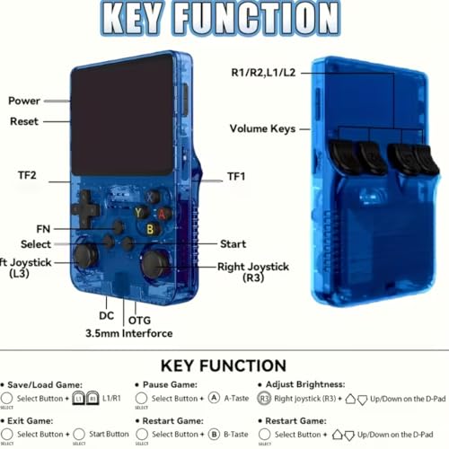 Image of PLUSPOINT R36S Portable Handheld Game Console (64GB) with 18000+ Retro Classic Preloaded Video Games, 3.5 Inch IPS Display,Rechargeable Battery , Pocket Arcade Gaming Device (Blue)