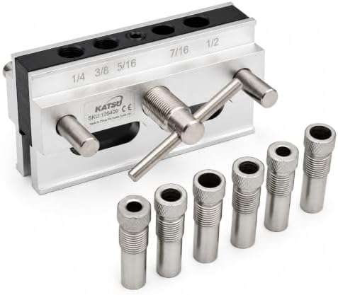KATSU Tools Self-Centering Doweling Jig Kit – Woodworking Drill Guide for Accurate Dowel Joints, Adjustable Positioning Tool for Thick Timber, Model 105409