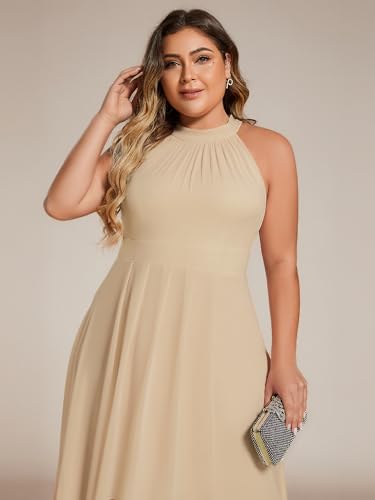 Image of Ever-Pretty Plus Women's Sleeveless Halter A Line Pleated High Low Plus Size Wedding Guest Cocktail Dresses 31926-DA