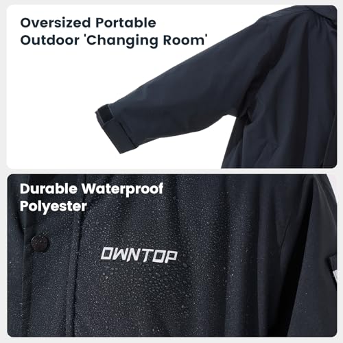 Owntop Waterproof Swim Parka for Kids Youths and Adults - Unisex Hooded Surf Poncho, Oversized High-Low Hem Windproof Changing Robe, Sherpa Winter Warm Beach Towel Jacket with Pockets Black XXS - image 4