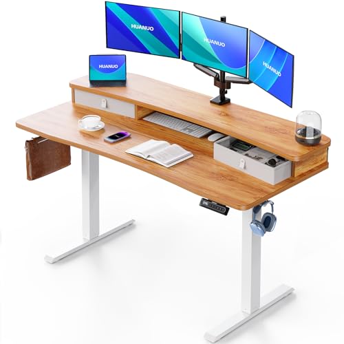 HUANUO 55" x 26" Electric Standing Desk with Drawers