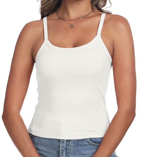 Womens Summer Crop Tank Tops Scoop Neck Fitted Sleeveless T Shirts Ribbed Basic Camisole