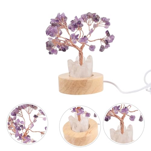 Image of Amethyst Tree Night Light Small Decorative Bedside Lamp for Bedroom 4.52X2.36X2.36In Compact Crystal Night Light for Home Ambiance