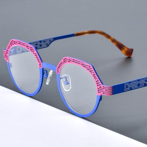 Image of FONEX Colorful Pure Titanium Glasses Frame Women Retro Round Eyeglasses