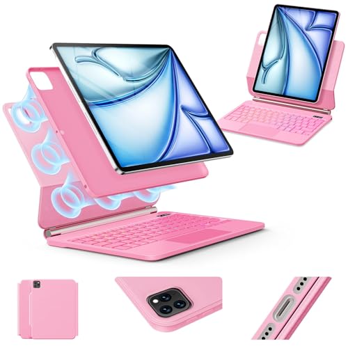 Image of Keyboard Case for iPad Air 13 inch (M4 /2026 /M3 2025 /M2, 2024),iPad Pro 12.9 inch (3 /4 /5 /6th Gen)，Easy-Set Magnetic Stand- 7-Color Backlit - Removable Cases with Multi-Touch Trackpad Keyboard