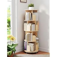 yeshine 4-Tier 360° Removable Rotating Bookshelf Revolving bookcase with Casters Book Storage Display Shelf Organiser Floor standing Book Shelf for Living Room, Bedroom, Office