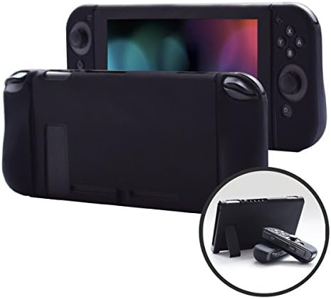 Pandaren Cover Skin Compatible for Nintendo Switch Consoles-Portable Games with Liquid Crystal Ddisplays-and Joycon 3in1 Silicone Case with Larger Hand?Grip Protector(Black)