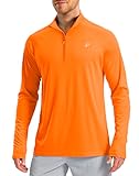 Pudolla Men UV Protection Shirts Long Sleeve Lightweight Shirt Quick Dry Athletic Workout Shirts Hiking(Orange L)