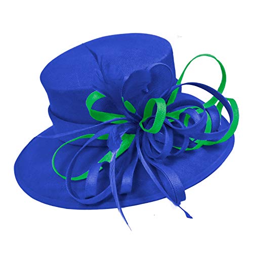 Chapeau à large bord bleu roi et vert jade aux finitions haute couture pour cérémonie