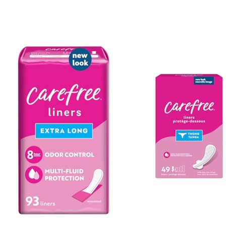 Carefree Panty Liners Extra Long 93ct and Thong Liner 49ct (Packaging May Vary)