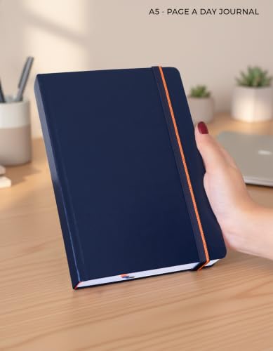 Image of NEORAH -A5 DOTTED | 368 Pages - 110 Gsm |PAGE A DAY JOURNAL (21x14.8 cm)-Hardcover Dot Grid Notebook |Back Pocket |3 Silk Book Mark - Completely HANDMADE for Journaling,writing- DARK BLUE