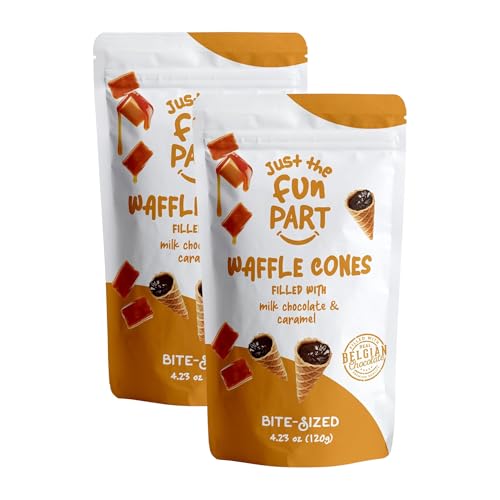 Just The Fun Part | Bite-Size Crispy Mini Waffle Cones | Filled With Premium Belgian Chocolate | Great For Snacks, Desserts, Grab &amp; Go | Kosher | 4.23 Ounce (Pack of 2, Caramel, Milk Chocolate)