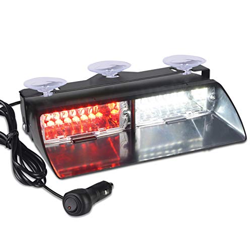 12V Law Enforcement Emergency Car Strobe Lights, Linkitom 16 LED Hazard Warning Beacon Lights for Vehicle Interior Roof/Dashboard/Visor/Front Windshield with Suction (Red&White)