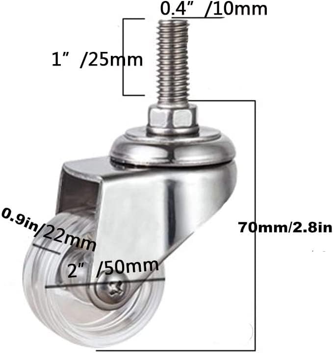 Lenkrollen, Schwerlastrolle, 4er-Pack Lenkrollen mit Metallschaft, Schwerlastrollen, Halterung aus Edelstahl 304, Gewindeschaft M10, Tragkraft 231 lb