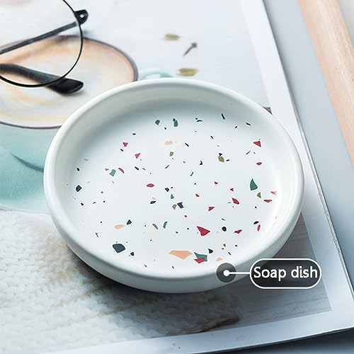 Juego de dispensador de jabón de cerámica blanca, accesorios de baño con soporte para cepillo de dientes, jabonera y taza, perfecto para apartamentos y hoteles, diseño elegante y duradero