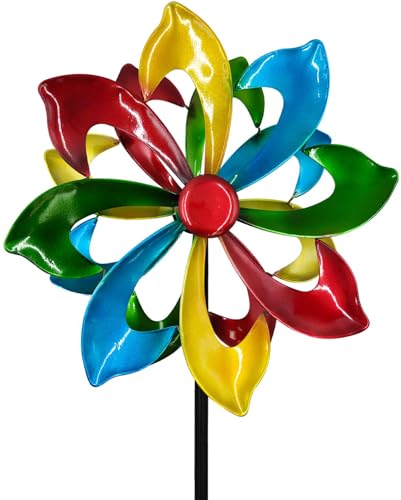 OUISJYER Colorful Metal Wind Spinners for Outdoor - 13 Inch Smooth Spinning Garden Wind Sculptures, Wind-Catcher with Upgraded Stable Stakes for Yard...