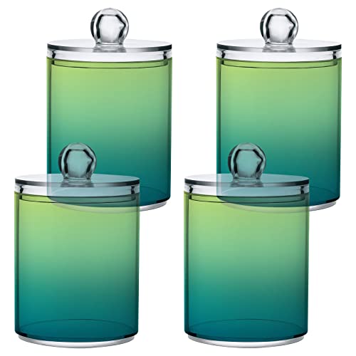 Gradient Blue Light Green Qtip Dispenser Apothecary Jars Bathroom Qtip Holder Storage Canister Plastic Jar 10 Oz for Cotton Ball Swab Round Pads Floss 4pcs