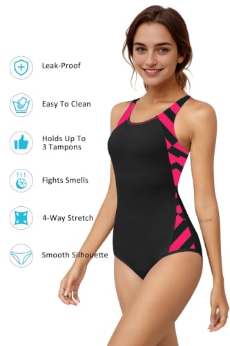 Image of Beautikini Period Swimwear One Piece Sporty Racerback Color Block Swimsuit