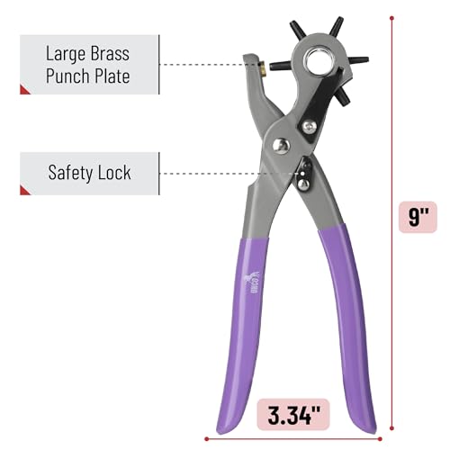 Image of UNCO- Leather Hole Punch Tool, Multi Hole Sizes for Belts and Leather, Belt Hole Puncher, Purple Handle