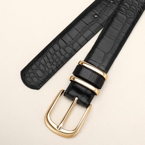 SANSTHS Women Leather Belts for Jeans Pants Fashion Gold/Silver Buckle Ladies Dress Waist Belt Crocodile Grain3