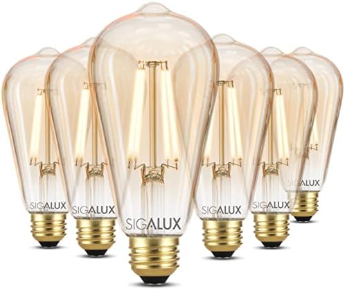 Sigalux Edison Bulbs, E26 LED Bulb 60 Watt Dimmable Vintage Light Bulbs, LED Filament Amber Light Bulb with 90 CRI, ST19 Antique Old Fashioned Retro Light Bulb 2700K Soft White, 9W, 700LM, 6 Pack
