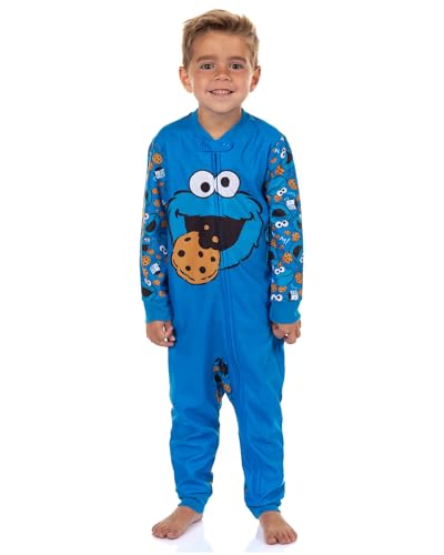 Sesame Street Cookie Monster Pajamas Toddler Zip Front Fleece Footless Union Suit Sleeper (2T) Blue