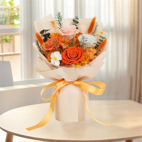 プリザーブドフラワー ブーケ 母の日プレゼント,4輪 薔薇花束 自立式 女性 人気 ギフト 花束ブーケ 花瓶付き 誕生日 結婚祝い 敬老の日 記念日プレゼント インテリアフラワーローズブーケ [4]