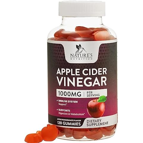 Nature's Nutrition Apple Vinegar Gummy for Weight Loss 1000mg - Vegan Apple Cider Vinegar Gummies for Detox & Cleanse, ACV Supplement Pills, Vitamin B12, Beetroot & Pomegranate, Non-GMO - 120 Gummies Cover