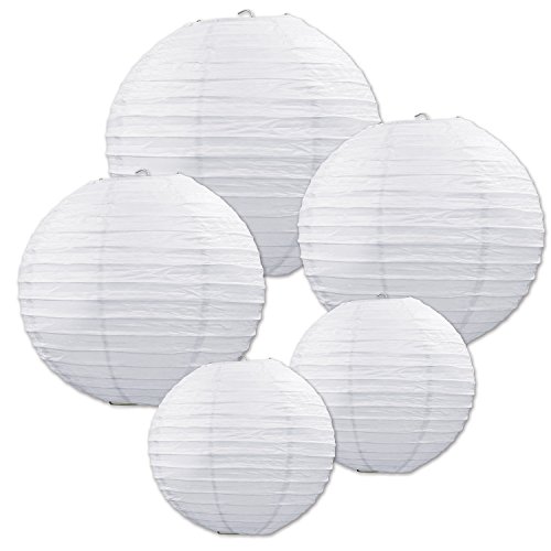 Beistle White Paper Lantern Assortment, Assorted Sizes, 5 Paper Lanterns In Package