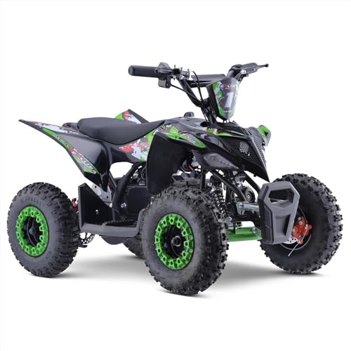 FunBikes Excite 1000W Green Kids Electric Mini Quad Bike 36V Hi-Torque Motor 3 Speed Modes (Up to 13mph) Removable Battery LED Headlights Disc Brakes
