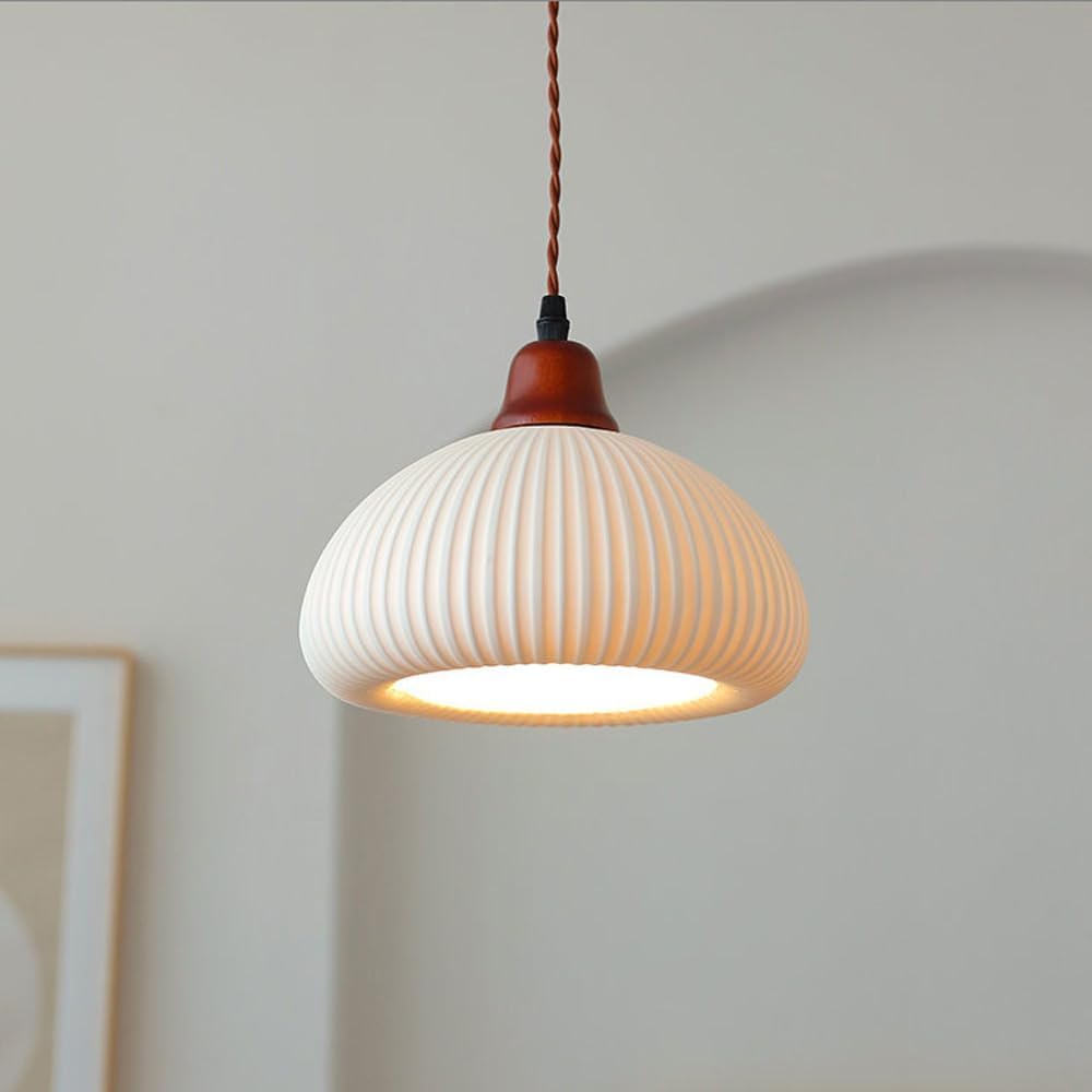 Granestner Pendant lamp Ribbed Milk Glass Pendant Light Nordic Mid Century Chandelier Rustic White Frosted Glass Farmhouse Ceiling Hanging Lamp(Color:Dome)