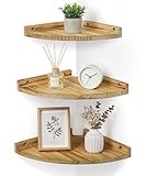 Petrala Lot de 3 étagères d'angle suspendues en Bois   Style Vintage   pour Salle de Bain, Cuisine, Chambre à Coucher, Salon