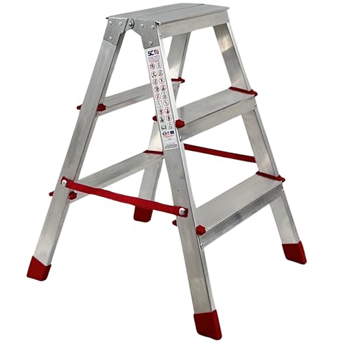 Marvin Scala in Alluminio 3 + 3 Gradini Doppia Salita Nancy Sgabello Pieghevole Richiudibile Salvaspazio Ripiegabile Robusta Multiuso con Pedata Larga Resistente (3 + 3 Gradini)
