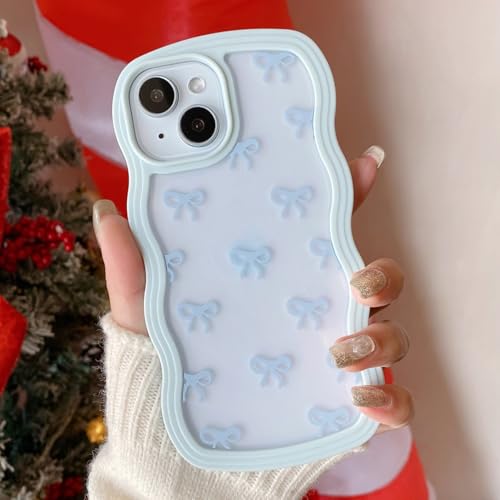 Coque iPhone 15 Pro transparente à motif nœud bleu clair QLTYPRI - 6