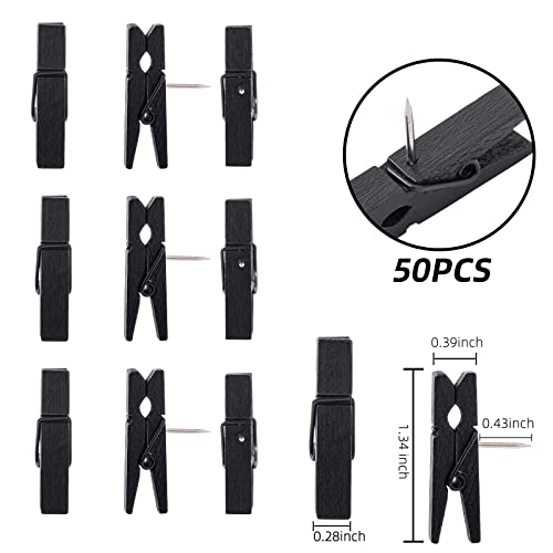Zyfoffice 50Pcs Black Push Pin Clips Wooden Push Pins For Bulletin Board Decorative Pushpins Tacks For Cork Board Artworks Notes Photos Craft Projects Office Classroom Decor #TOP1