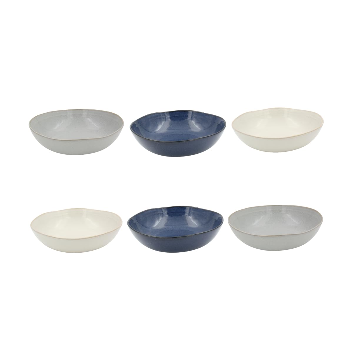 Artime Lot de 6 Assiettes Creuses en Céramique Ø20,5 cm, Bleu, Gris et Crème, Forme Ronde, Idéales pour Pâtes et Soupes