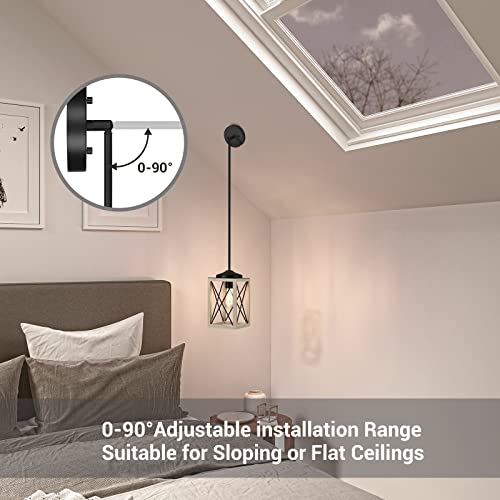 Image of DEWENWILS Farmhouse Pendant Light, Metal Hanging Light Fixture with Wooden Grain Finish, 48 inch Adjustable Pipes for Flat and Slop Ceiling, Kitchen,Island, Living Room, Bedroom, E26 Base