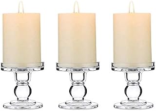 Glass Pillar Candle Holders, 3 Pieces Wedding Centerpieces Candlestick Holders, Hurricane Glass Candle Holder, Column Candlestick,Silver, for Birthday Parties, Weddings(3.3*3.1*3.5in)