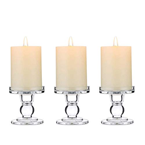 Portavelas de Vidrio, 3 Piezas Portavelas de Vidrio Transparente, Pilar Candelabro, Candlestick de Columna, Plata, para Fiestas de Cumpleaños, Bodas (3.3 * 3.1 * 3.5in) Cover