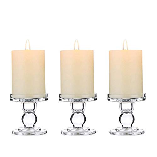 Portacandele in Vetro Trasparente, 3 Pezzi Centrotavola per Matrimoni Portacandele, Portacandele a Colonna in Vetro, Colonna Candlestick, Argento, per Feste di Compleanno (3.3 * 3.1 * 3.5in)