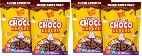 Image of Yogabar Multigrain Chocos Cereal for Breakfast, Zero Maida, Delicious Chocolate Chocos for Kids & Adults, Contains Jowar, Bajra, Ragi, Quinoa & Oats, 850g, Pack of 4