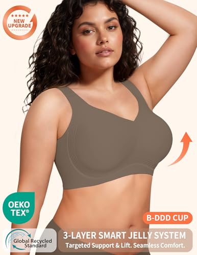 Image of PoseFree Jelly Bras for Women No Underwire, Supportive Wireless Comfort Bra, Full Coverage Back Smoothing Bra
