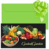 GESCHENKGUTSCHEINcom - 25 Blanko Geschenkgutscheine mit Umschlag & Schleife - Formulare für Obst-Handel Gemüse-Handel Geschäfte OG12302-25-V1