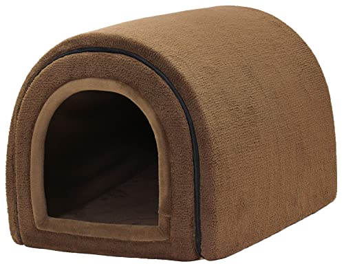 犬 猫 ベッド ドームハウス マット ペットベッド 冬用 折りたたみ ペット マット 洗える 猫ハウス 犬ハウス 室内 冬 ふわふわ 暖か (XL,秋冬/ブラウン)